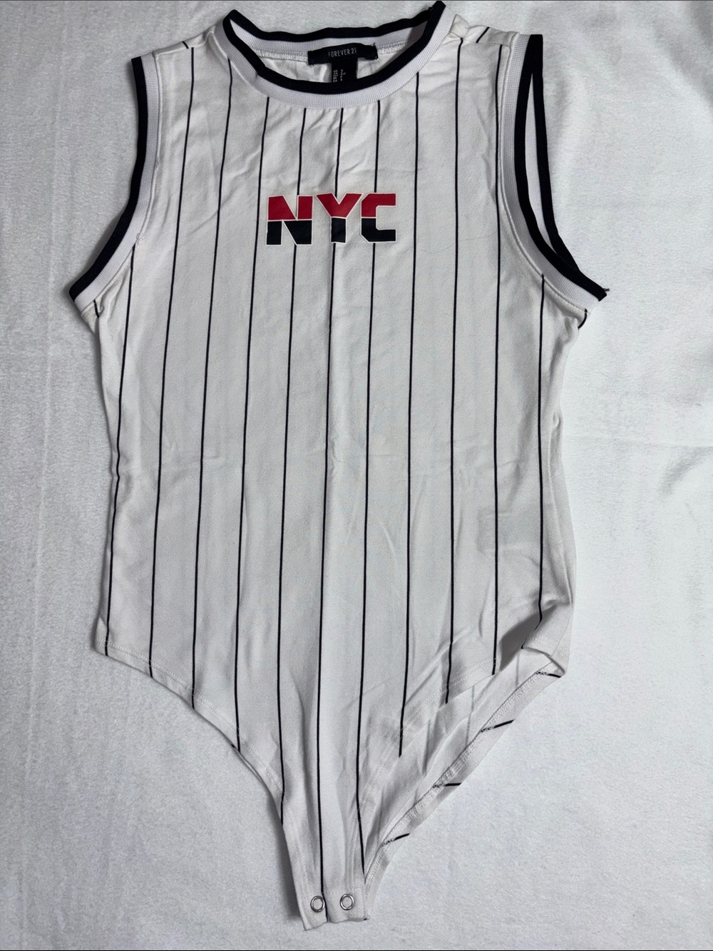 Forever 21 NYC Printed Pinstripe One-Piece Sleeveless Bodysuit NWOT